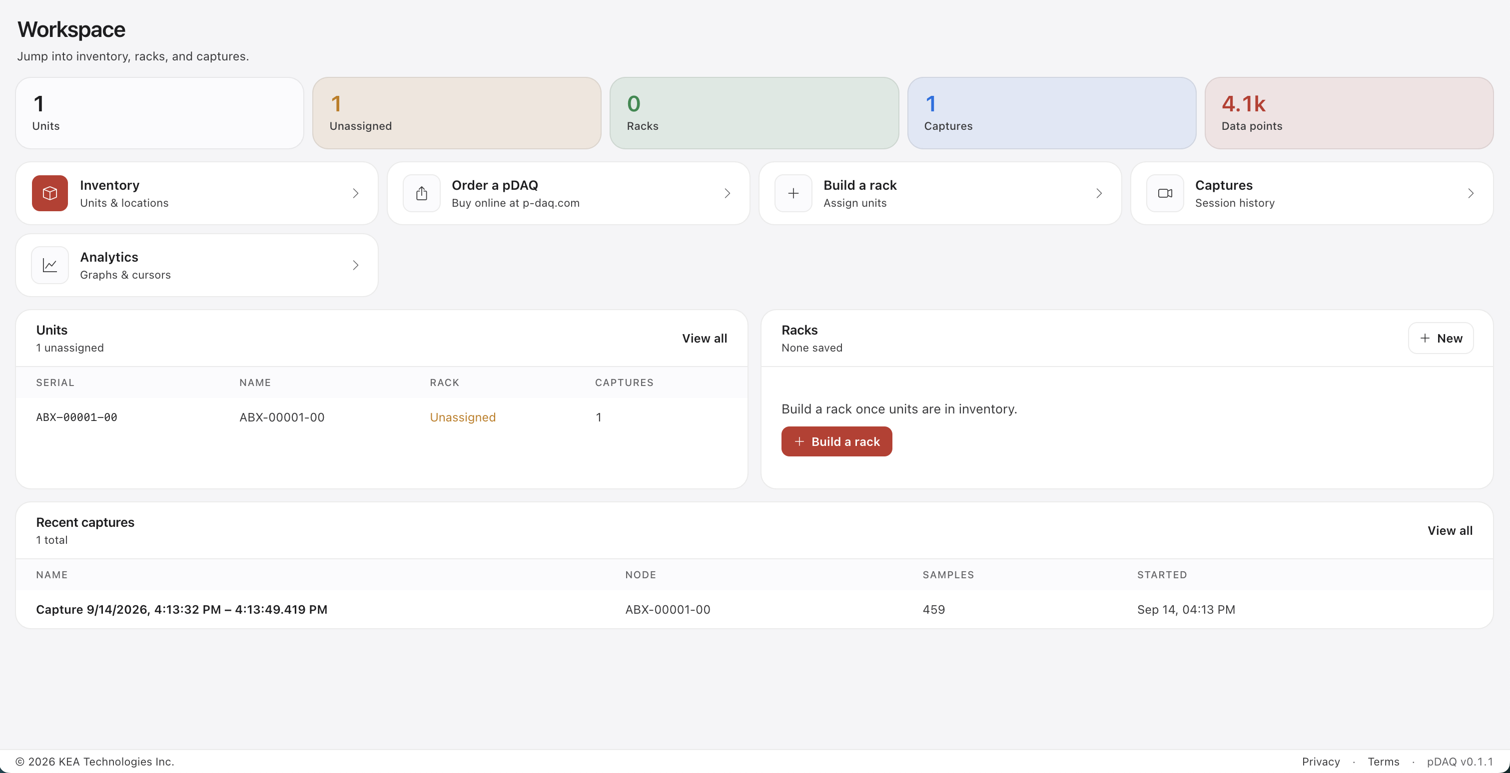 pDAQ Central live dashboard